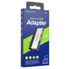 ADATTATORE BOROFONE DH1 DA USB-C A 3 X USB NERO-SILVER