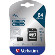 MICROSD 64GB VERBATIM PRO U3 4K CON ADATTATORE