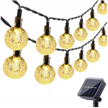FILO DI LUCI DA ESTERNO CON PANNELLO SOLARE PALLINE DECORATIVE 11M 50 LUCI