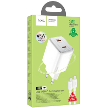 ALIMENTATORE HOCO N42 2X USB-C + CAVO USB-C USB-C PD QC 45W BIANCO