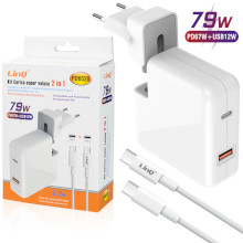 ALIMENTATORE FAST CHARGE TYPE-C + USB  CON CAVO TYPE-C TYPE-C 79W