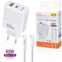 SET CARICABATTERIA FAST CHARGE 65W USB + TYPE-C CON CAVO TYPE-C TYPE-C