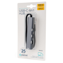 HUB USB-C 4 IN 1 4XUSB-A 3.2 5GBPS 10W IN ALLUMINIO