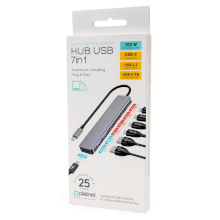 HUB USB-C 7 IN 1 2X USB-A 2.0 + 4X USB-C 3.2 + USB-C PD 100W IN ALLUMINIO