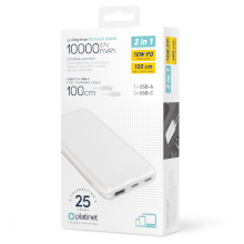 POWER BANK 10000MAH 2X USB-C 1X USB-A 10W BIANCO