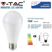 V-TAC PRO VT-215 LAMPADINA LED E27 15W BULB A65 CHIP SAMSUNG 3000K LUCE CALDA