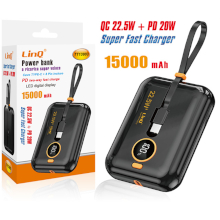 POWER BANK QC 22.5W + PD 20W CON CAVO TYPE-C + LIGHTNING 15000MAH NERO