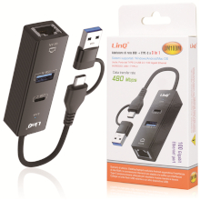 ADATTATORE DI RETE LAN GIGABIT CON CAVO USB + TYPE-C E HUB INTEGRATO 480MBPS